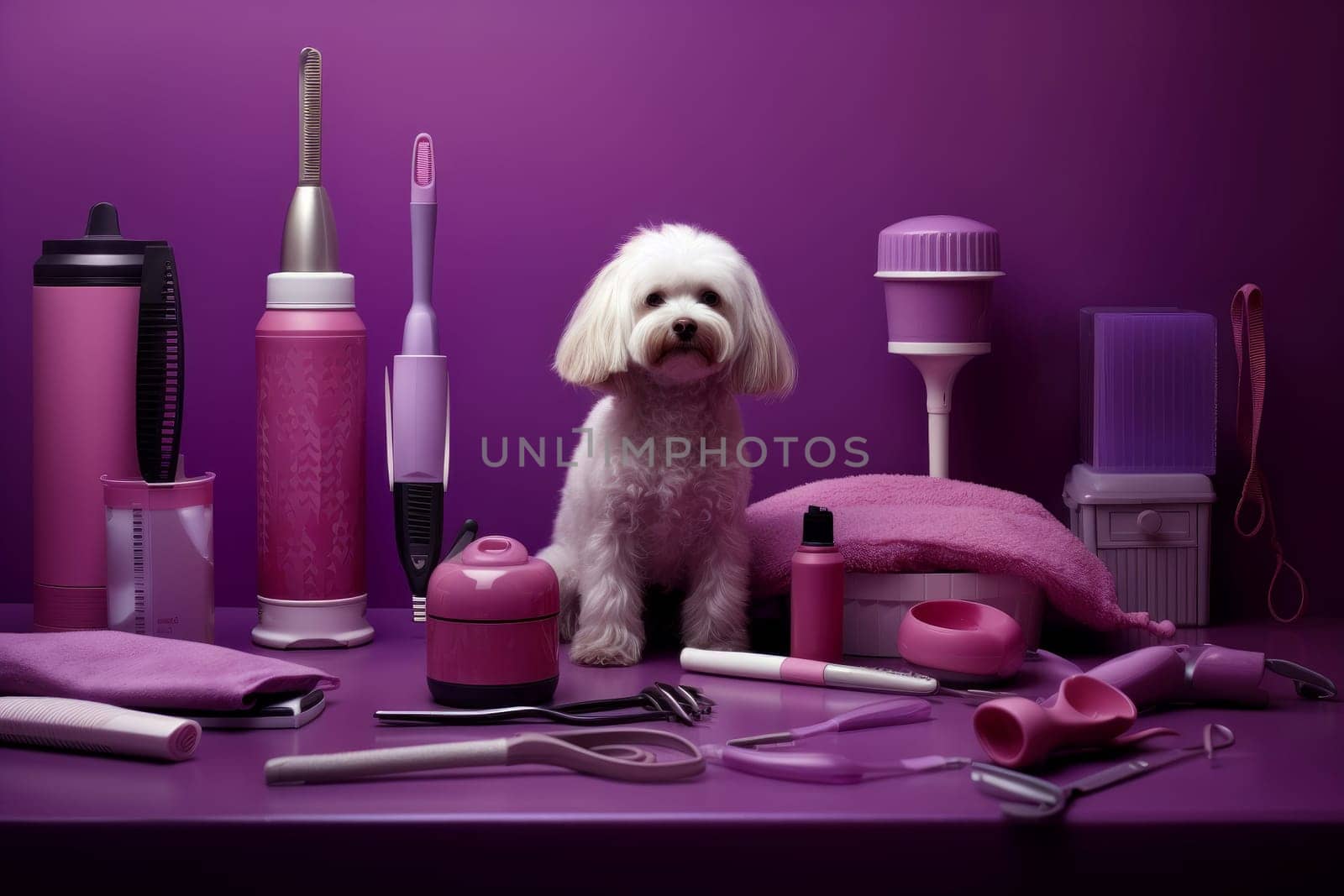 Pet grooming tools. Care puppy hair. Generate Ai