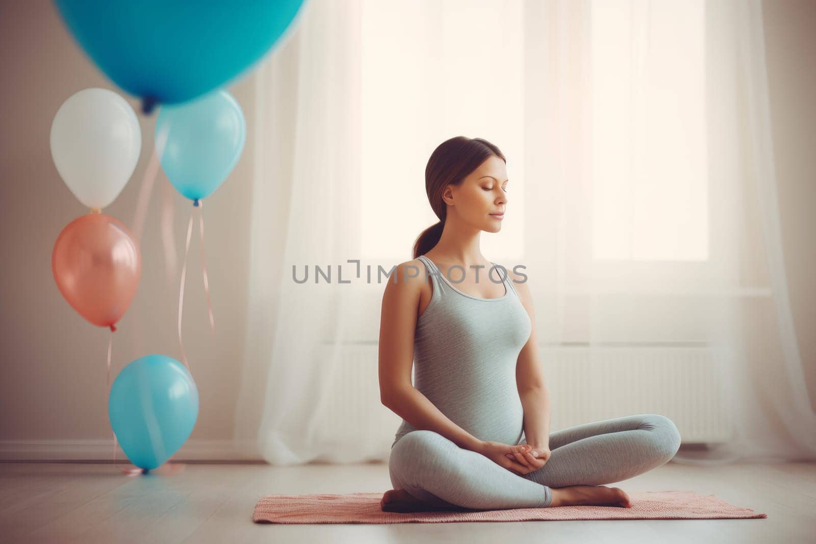 Pregnant woman meditating. Generate Ai by ylivdesign