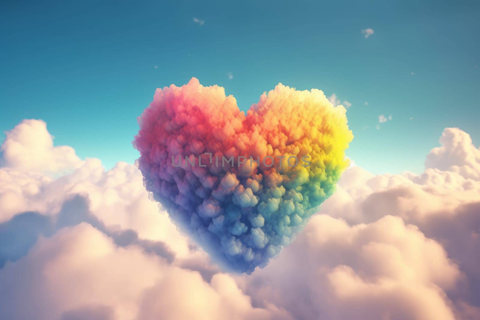 Rainbow cloud love colorful. Heart abstract. Generate Ai
