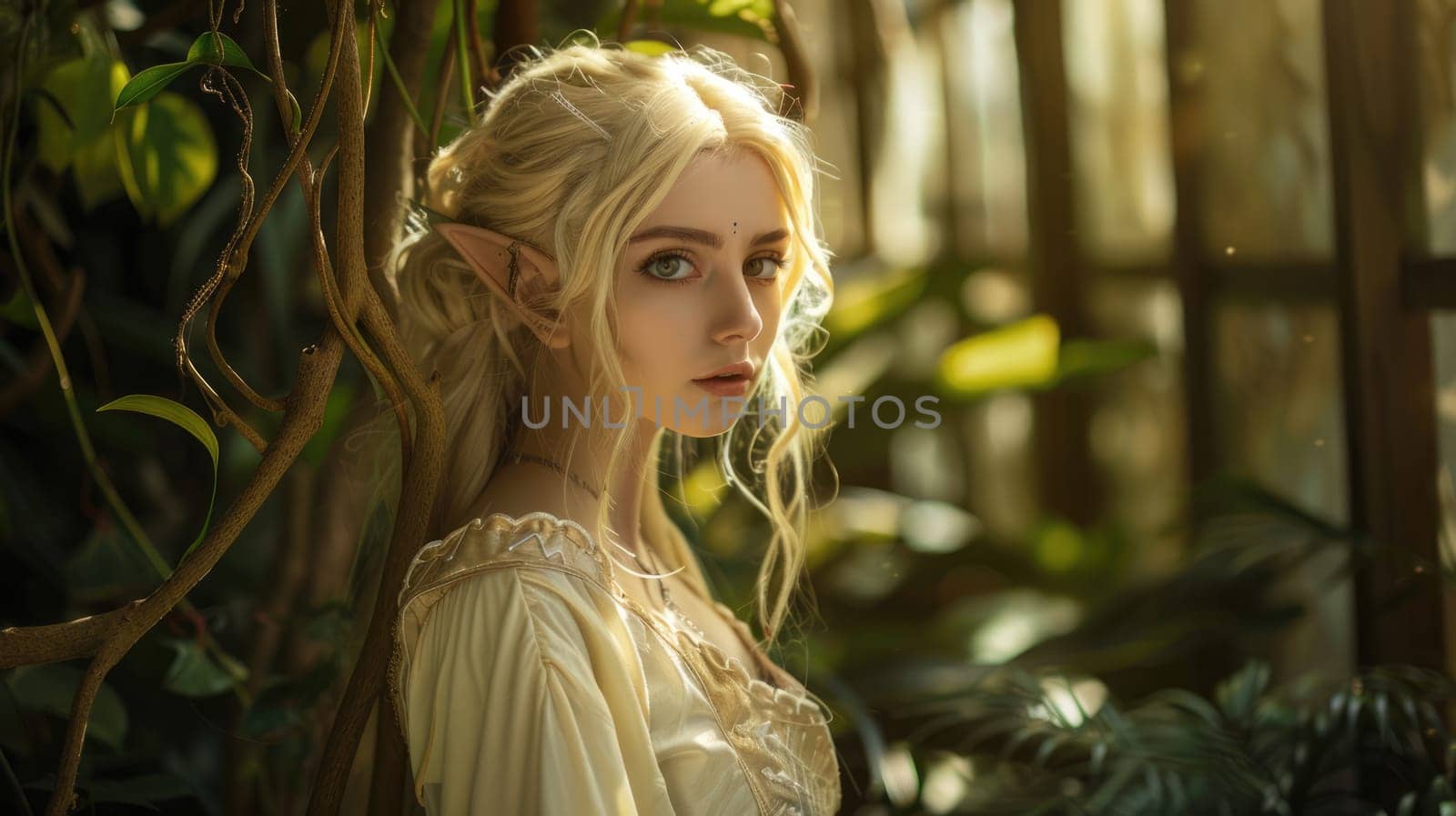 Girl in an elf costume against the backdrop of a cosplay event by natali_brill