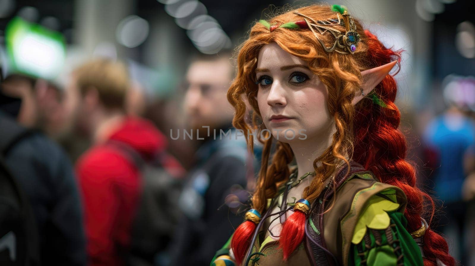 Girl in an elf costume against the backdrop of a cosplay event by natali_brill
