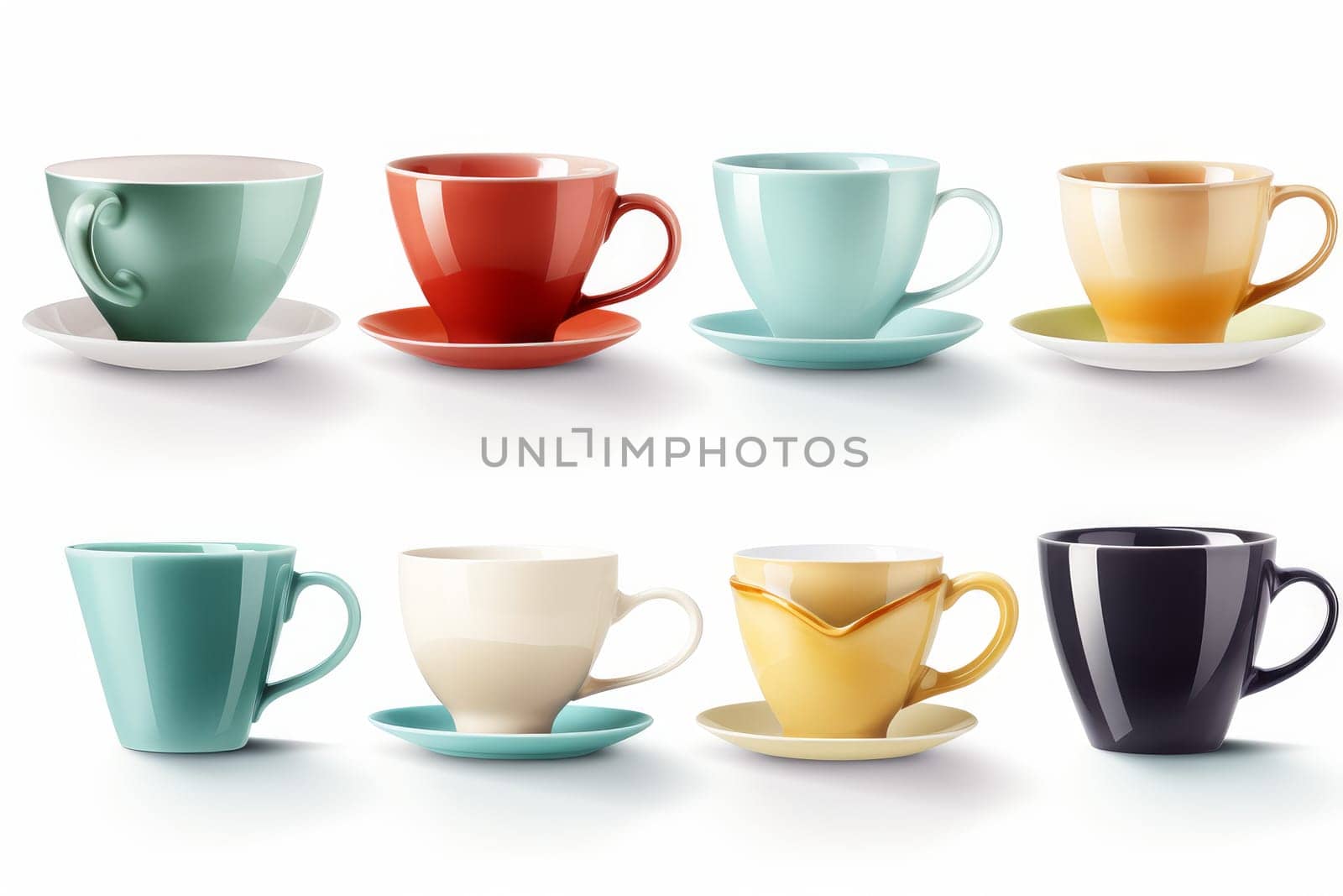 Set of different cups. Tea ceramic drink. Generate Ai