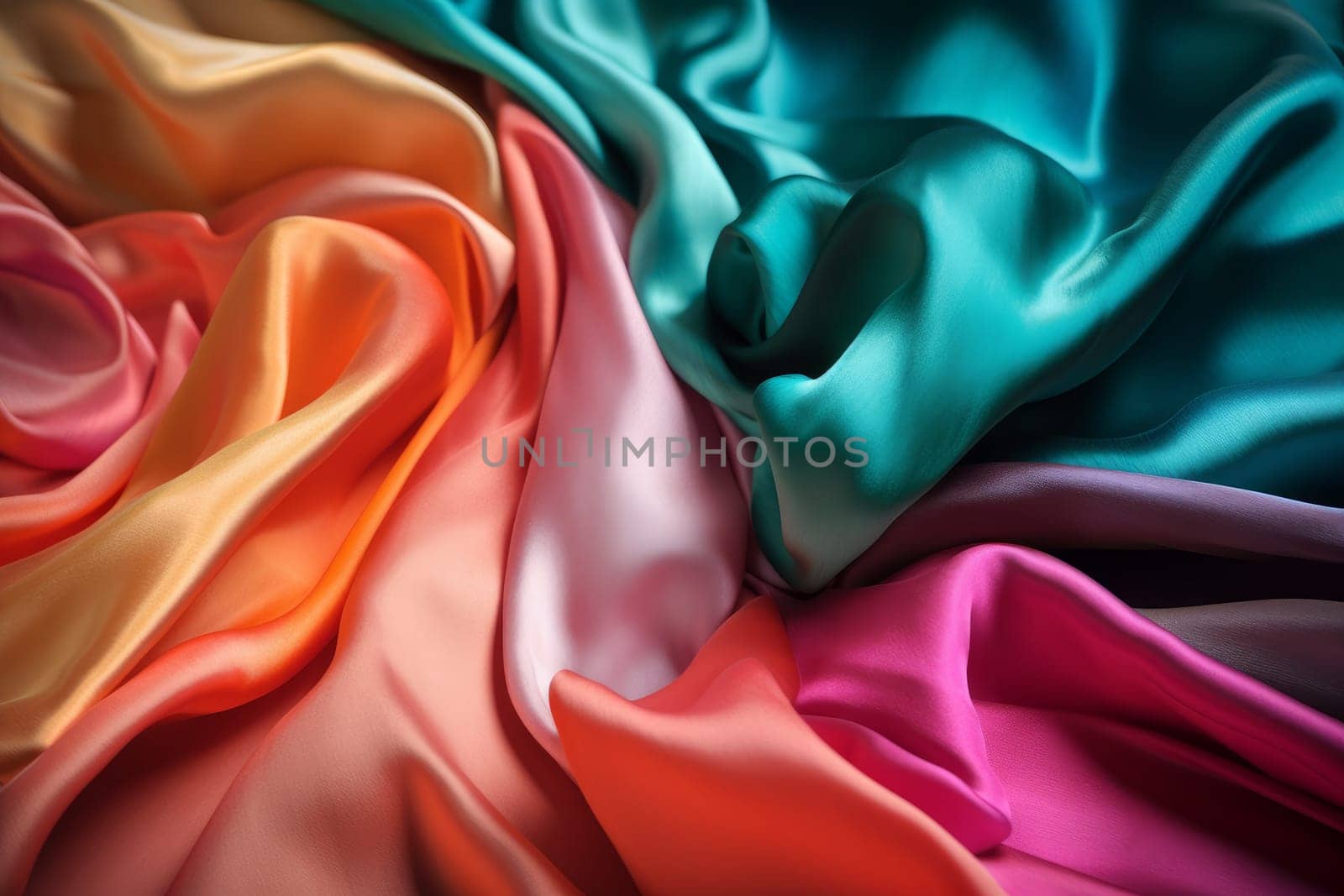 Silk textile colorful. Generate Ai by ylivdesign