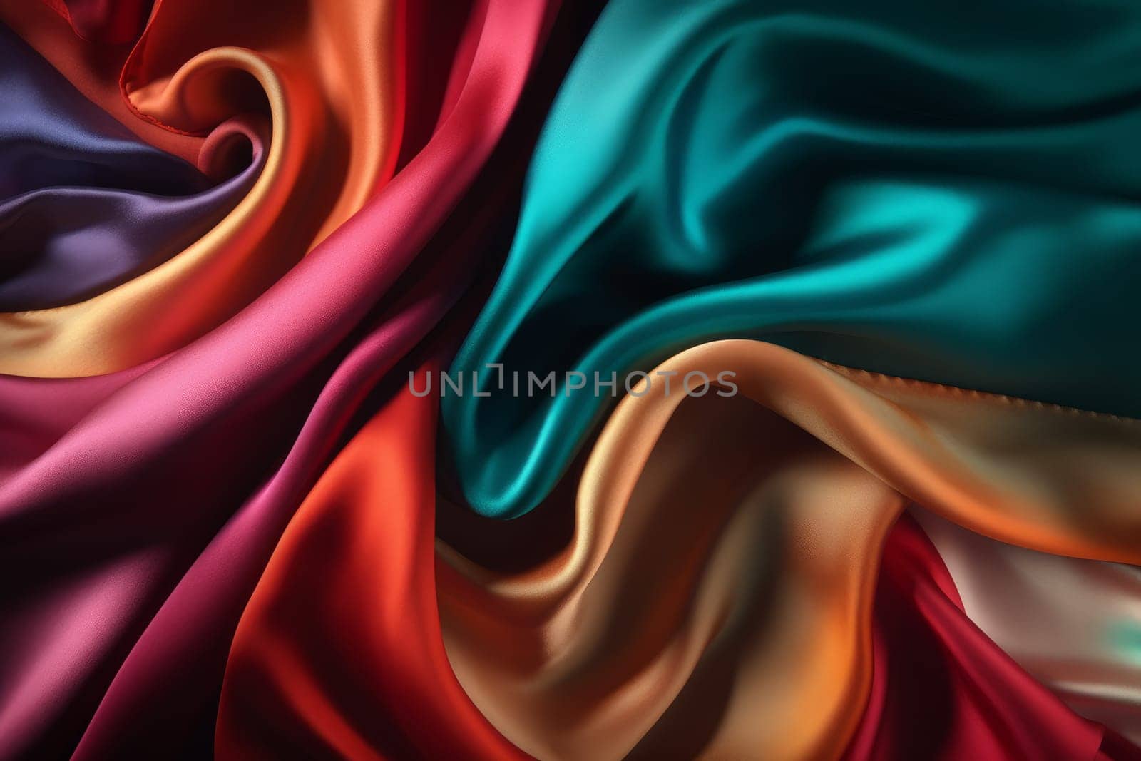 Silk textile colorful fabric. Generate Ai by ylivdesign