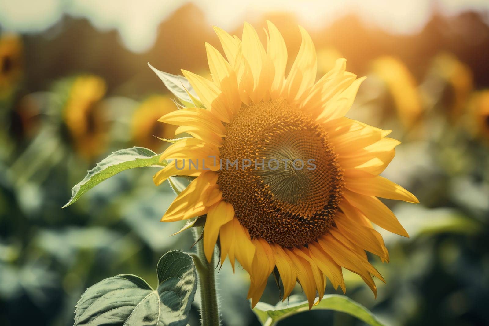 Sunflower blurred sunny. Generate Ai by ylivdesign