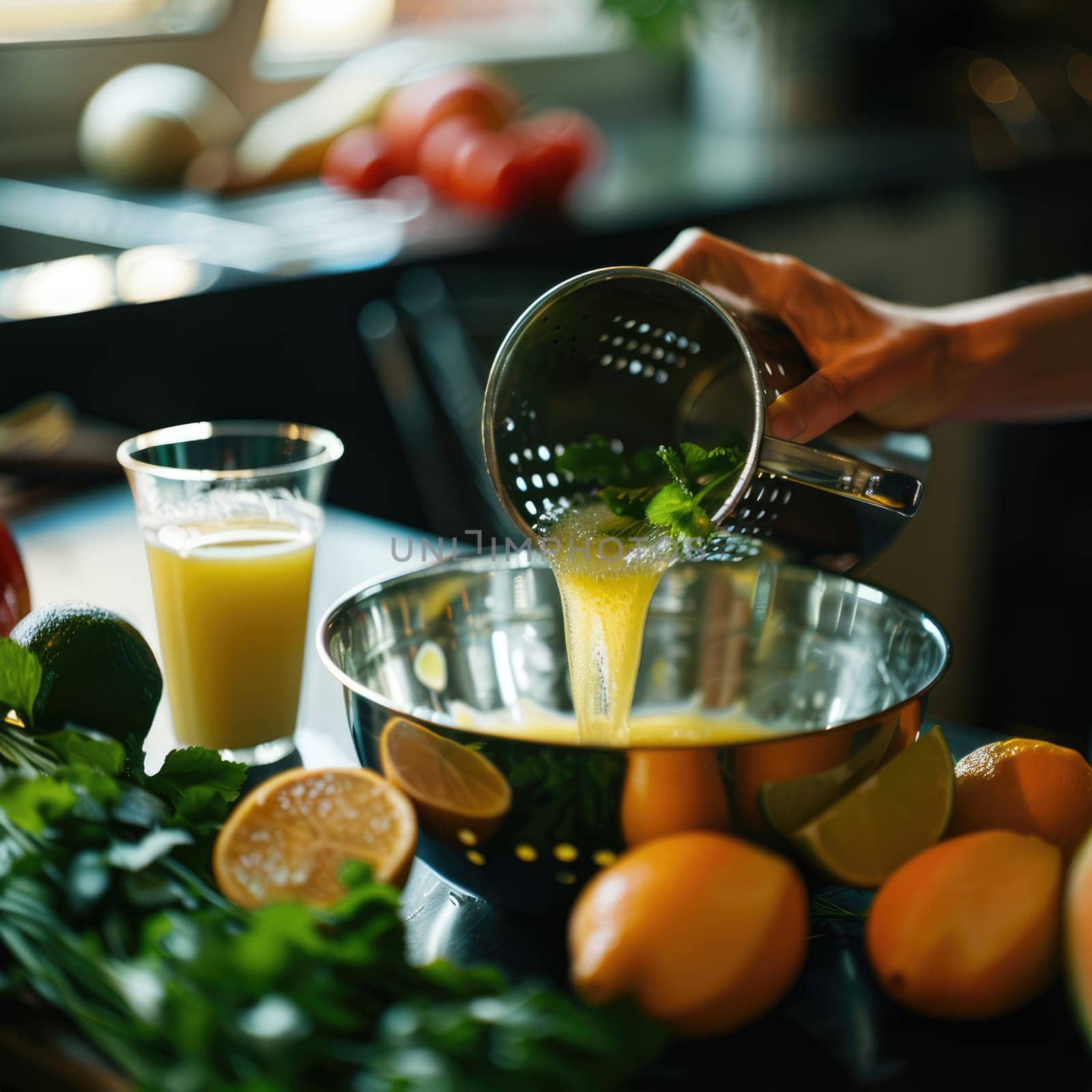 Healthy breakfast. Preparing freshly squeezed juices by natali_brill