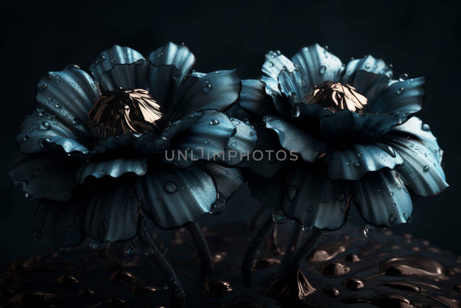 Three black flowers. Generate Ai by ylivdesign