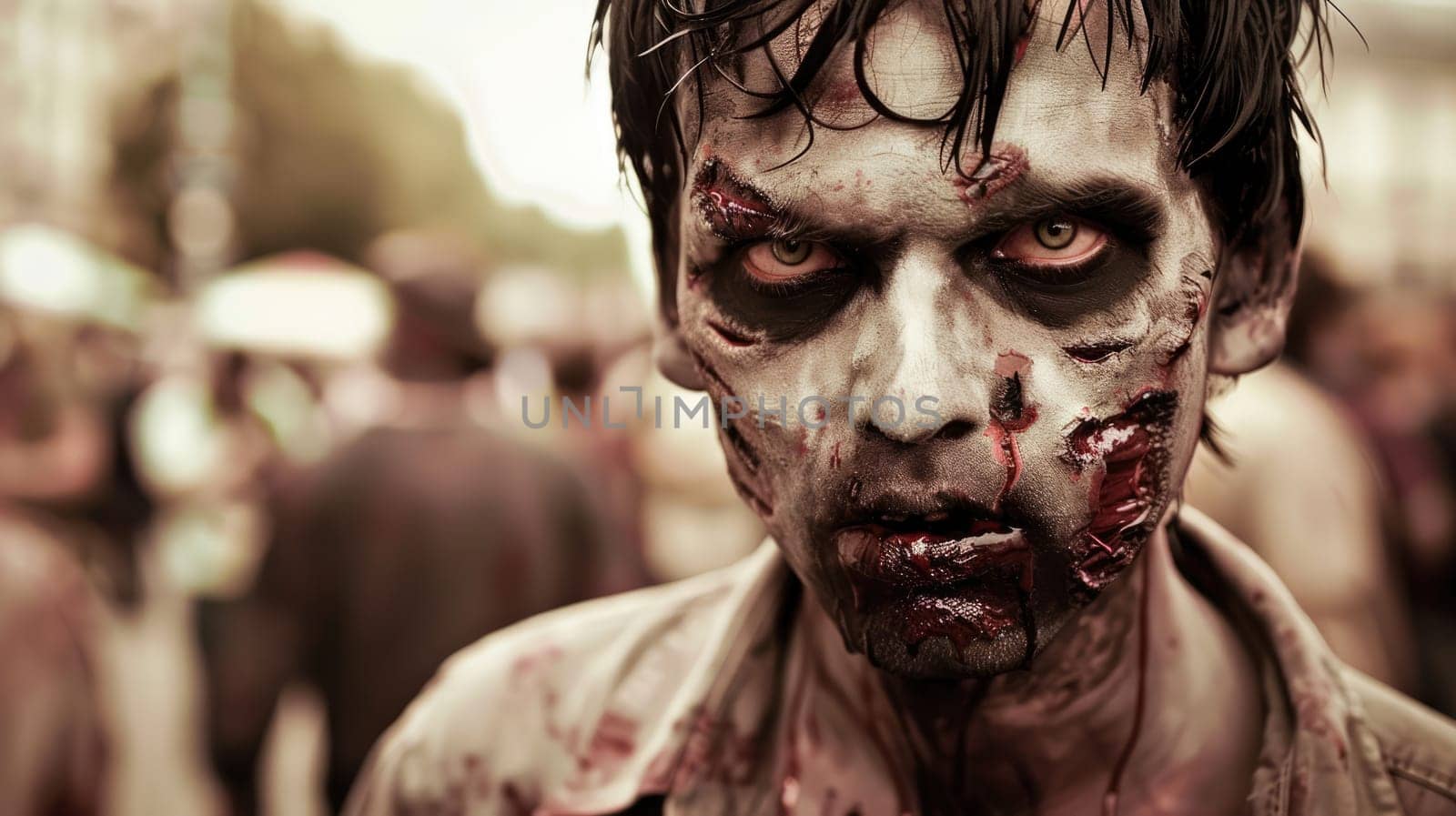 Makeup in zombie style. Professional makeup for filming AI