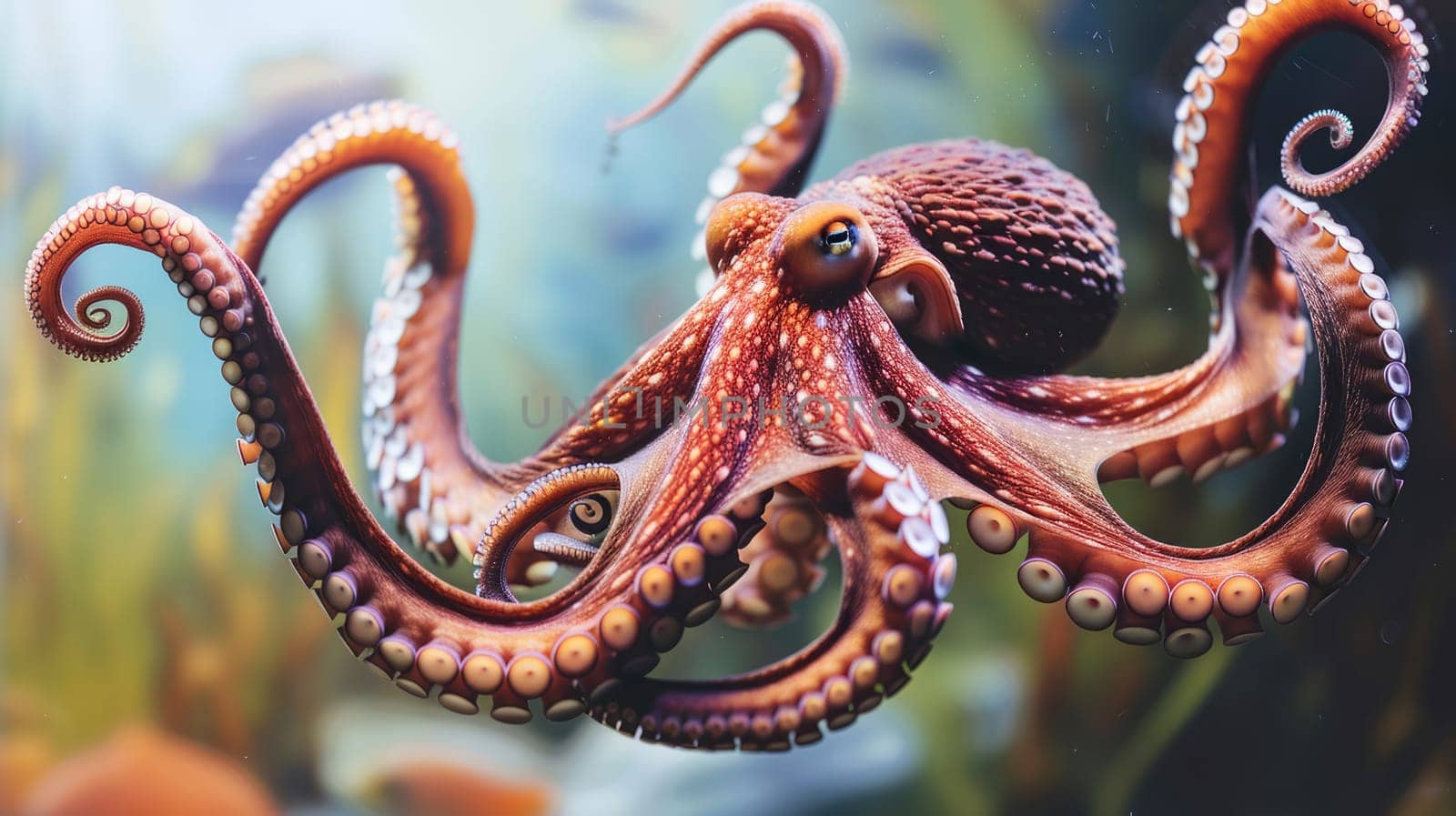 Octopus in its natural habitat on the seabed with its tentacles AI