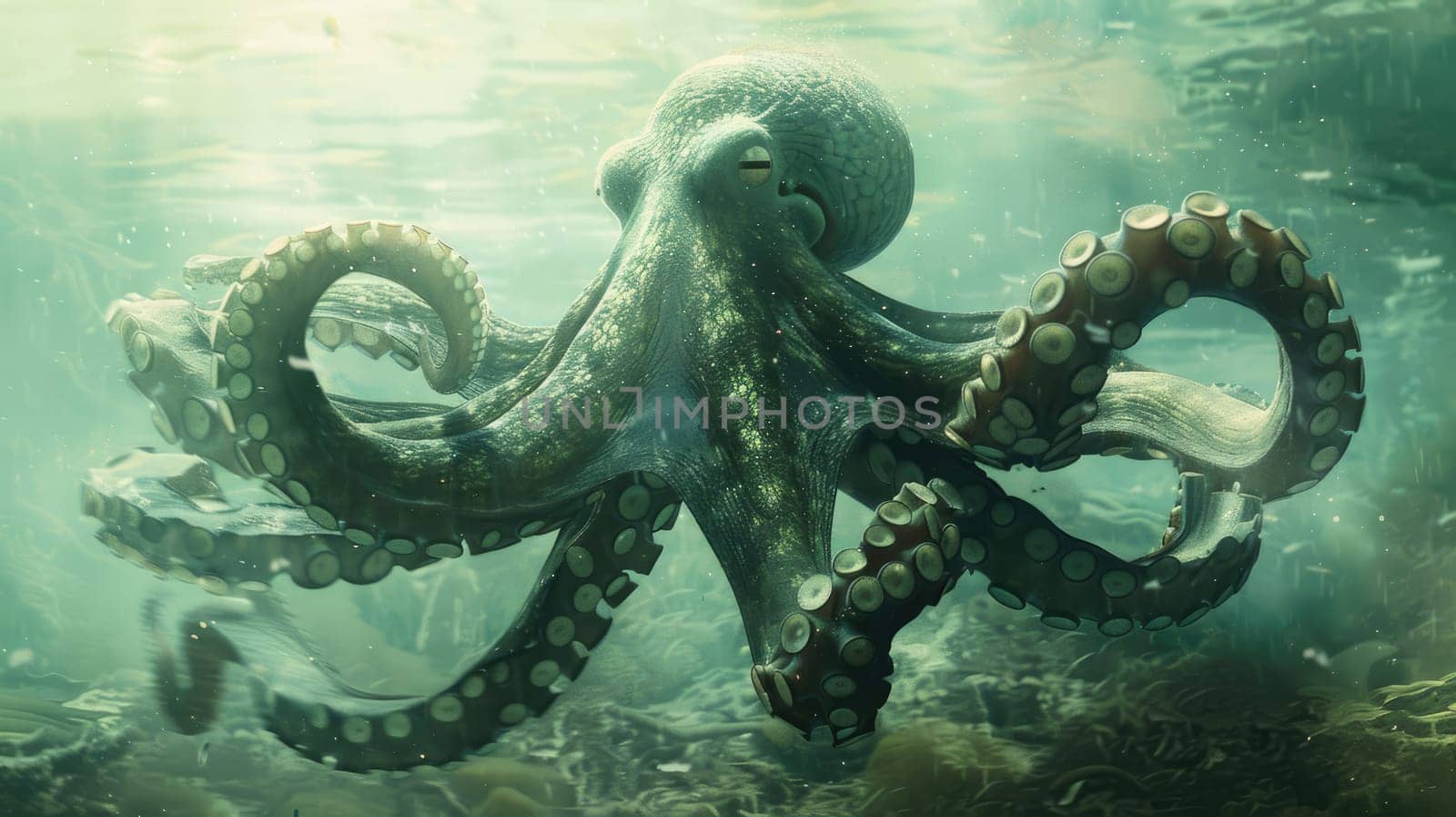 Octopus in its natural habitat on the seabed with its tentacles AI