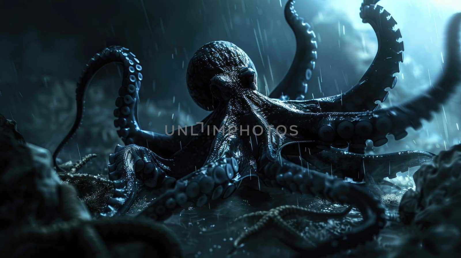 Octopus. Huge Kraken. Monster attacking ships in a storm by natali_brill