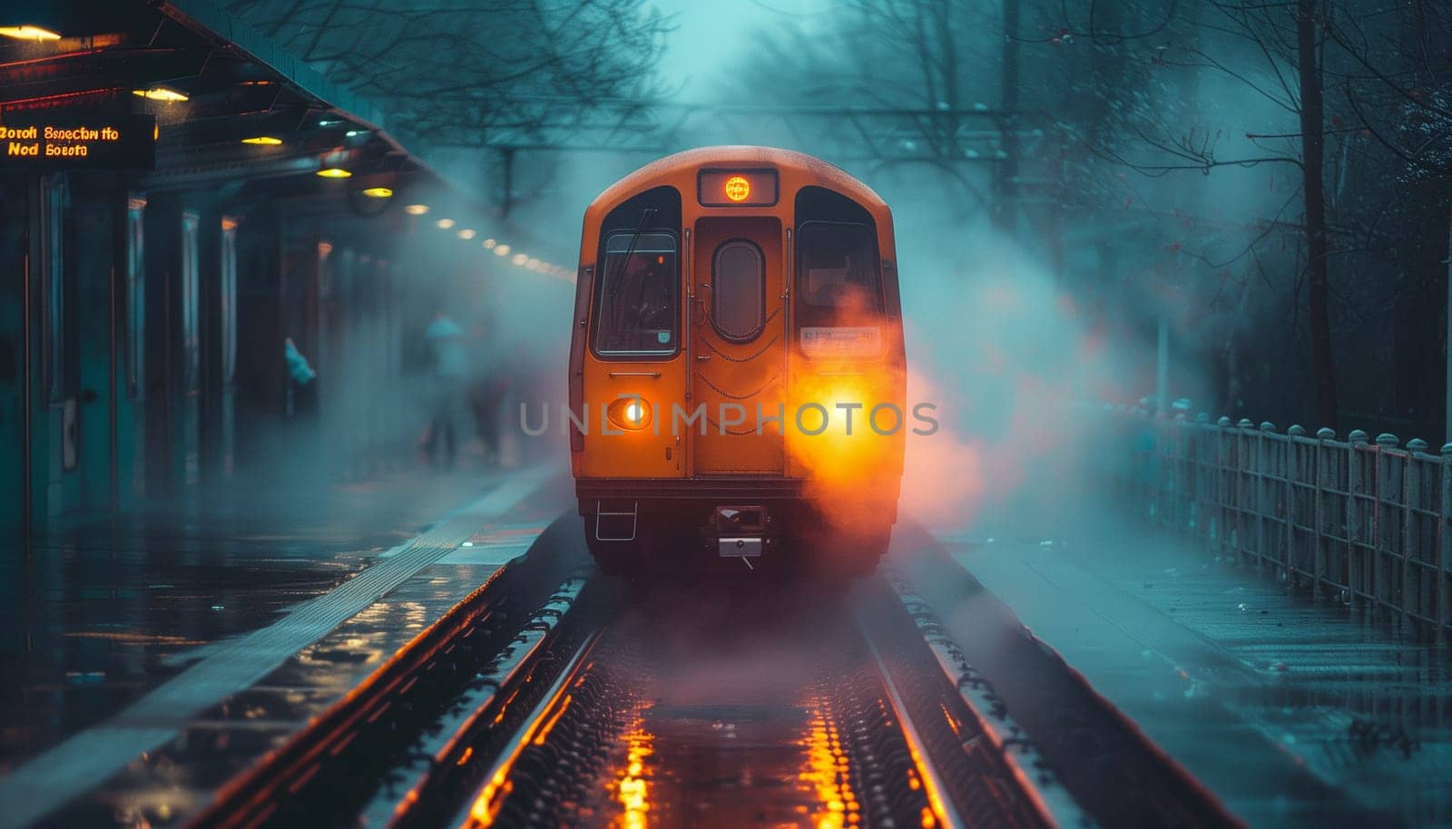 The train is in the fog. High quality photo