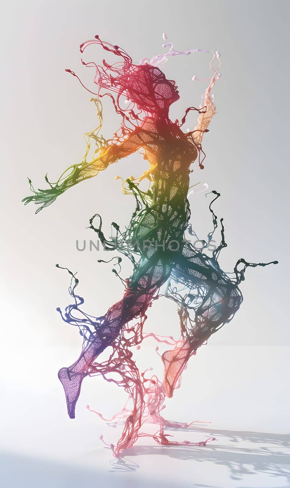 Painting of a woman dancing, emitting a colorful rainbow aura by Nadtochiy