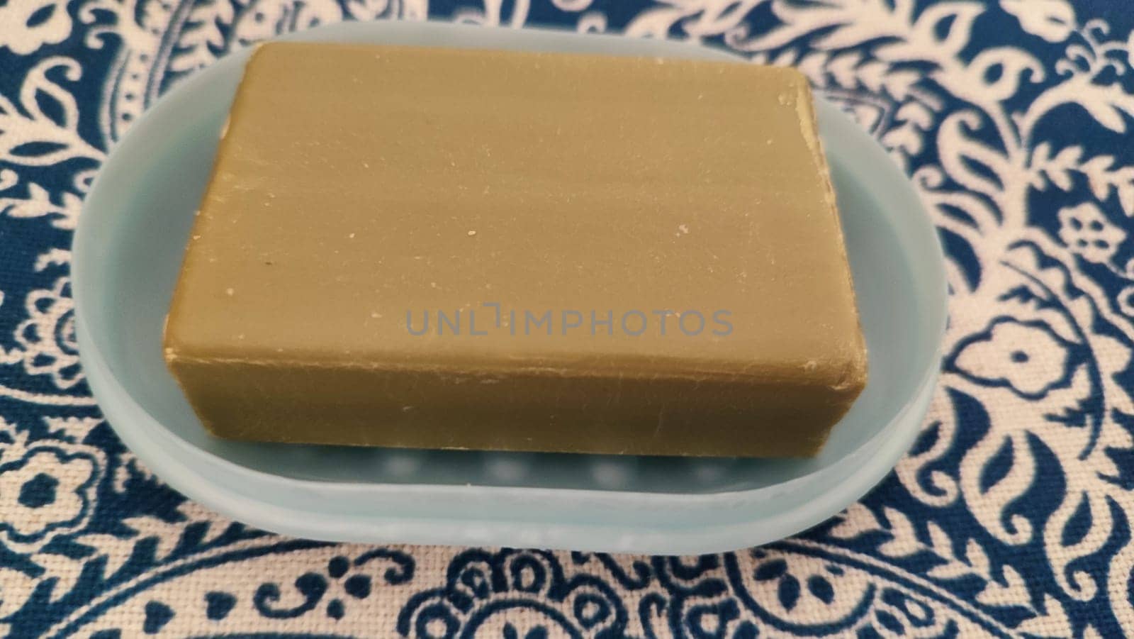blue plastic soap dish for soap, hygiene object. High quality photo