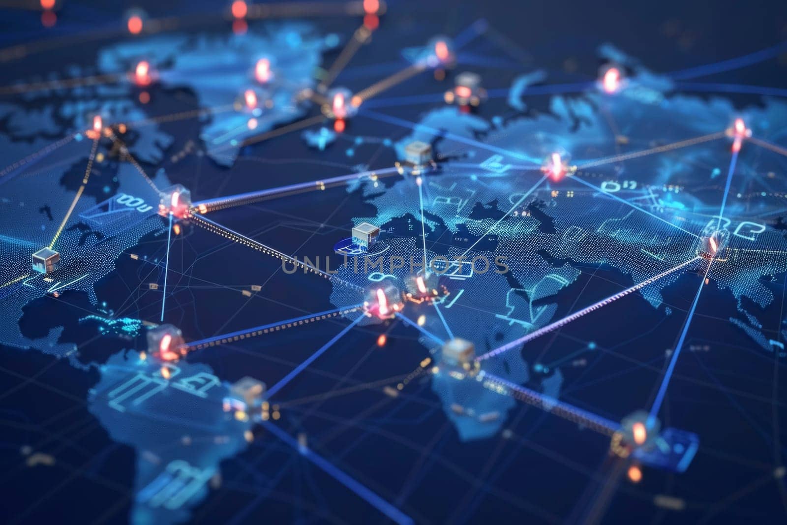 This image offers a visual representation of a global supply chain, showcasing interconnected trade routes overlaying a busy port. It illustrates the complexity and scope of worldwide logistics