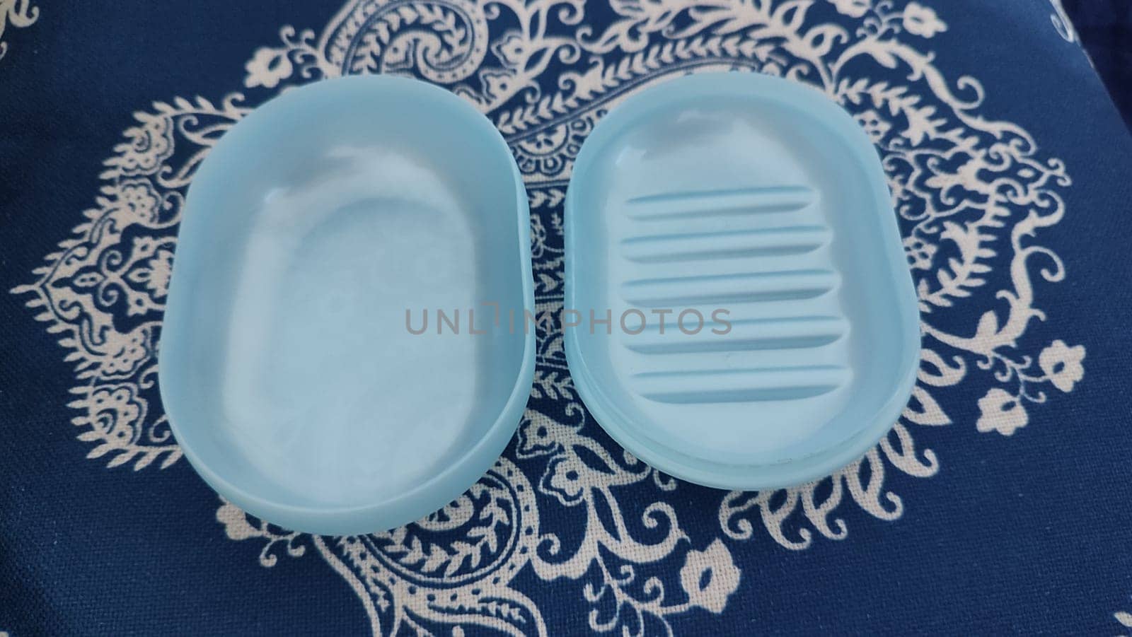 blue plastic soap dish for soap soa, hygiene object. High quality photo
