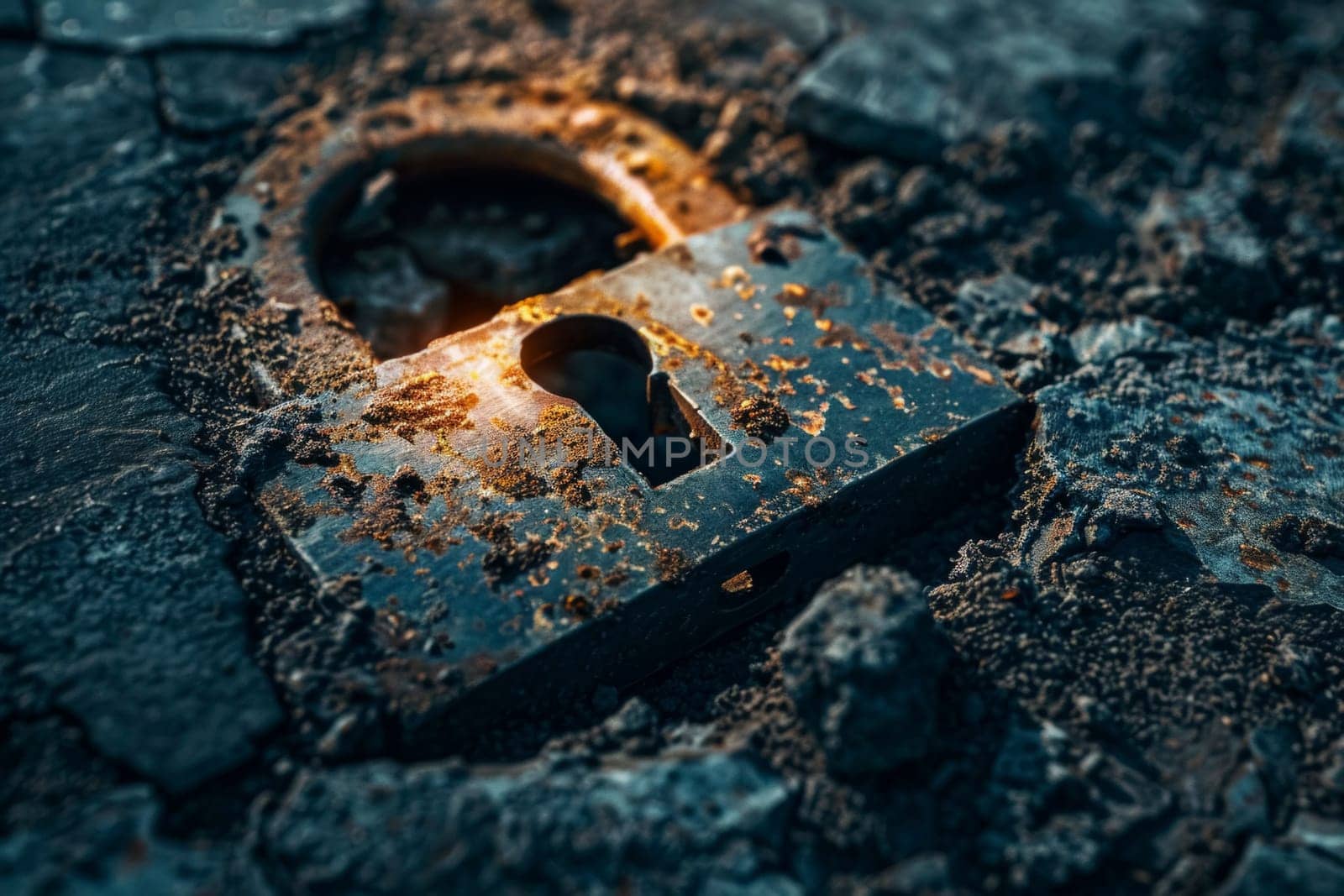 The last light of day caresses an aged lock, highlighting the beauty in decay and the passage of time