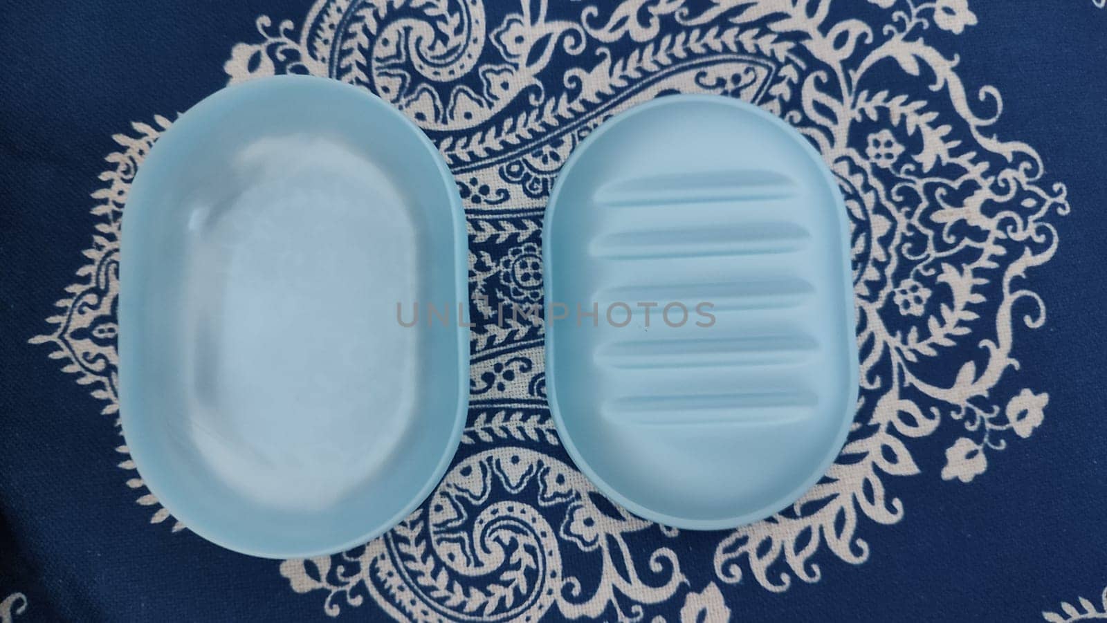blue plastic soap dish for soap, hygiene object. High quality photo