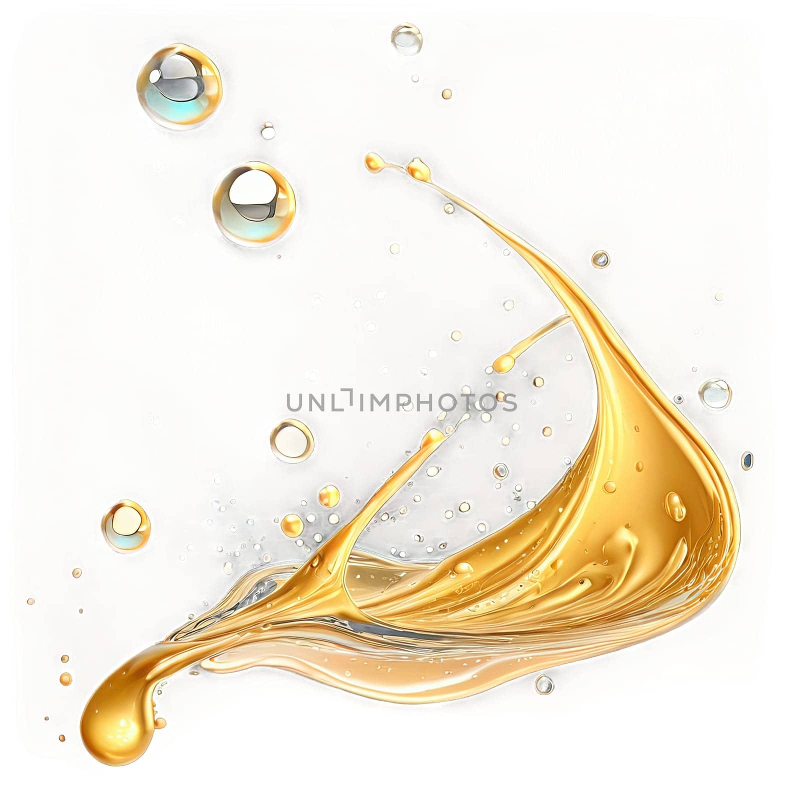 Abstract golden drop water paint strokes and ink drops in aqua watercolor on transparent background. by panophotograph