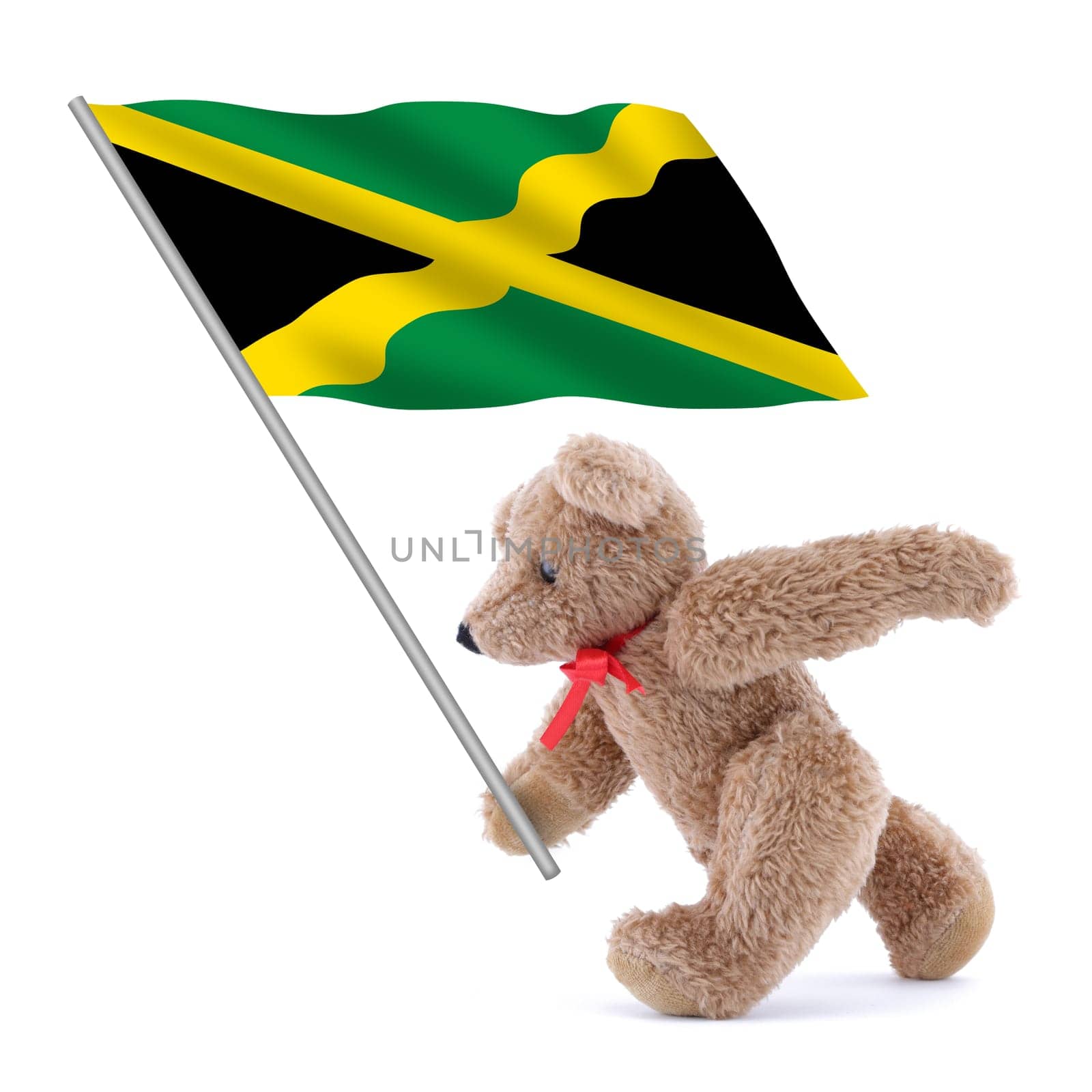 Jamaica flag being carried by a cute teddy bear by VivacityImages