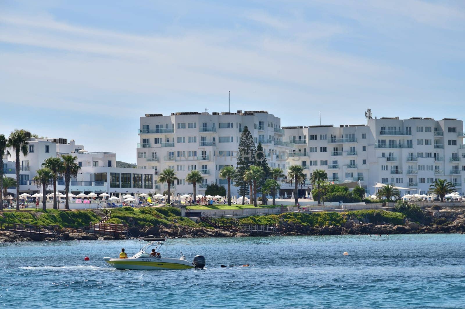 Pernera,, Cyprus - Oct 10. 2019. A View of resort hotels from the sea by olgavolodina