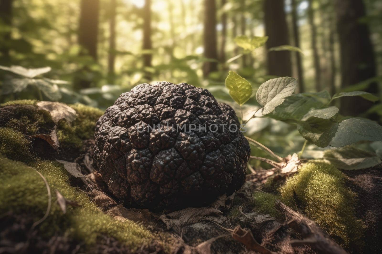 Forest black truffle. Nature edible plant. Generate Ai