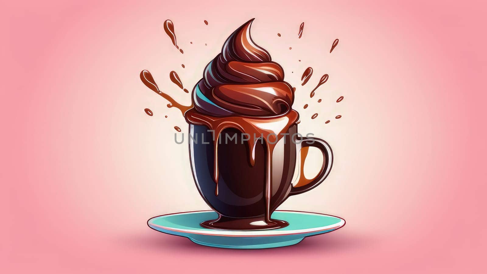 Delicious ice cream coffee dessert in cup, beautifully presented on vibrant pink background. For advertising, banner, relaxation, lifestyle, menu, dessert, culinary, cafe themed content. Copy space