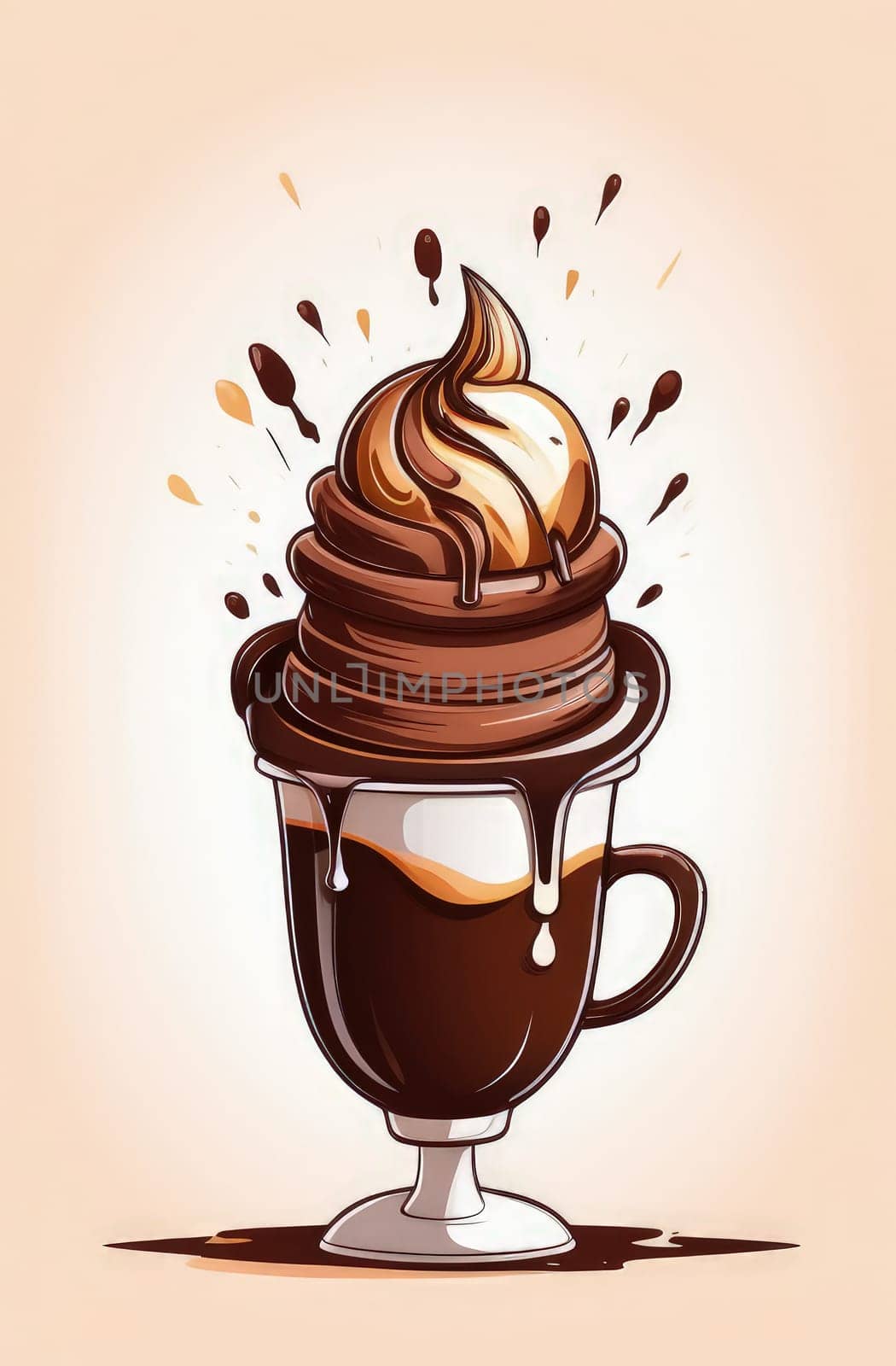 Delicious chocolate ice cream coffee dessert served in cup on pastel background, ready to be enjoyed. For advertising, banner, relaxation, menu, dessert, culinary or cafe themed content. Copy space