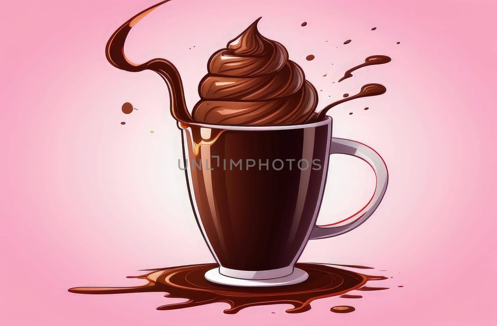 Delicious ice cream coffee dessert in cup, beautifully presented on vibrant pink background. For advertising, banner, relaxation, lifestyle, menu, dessert, culinary, cafe themed content. Copy space