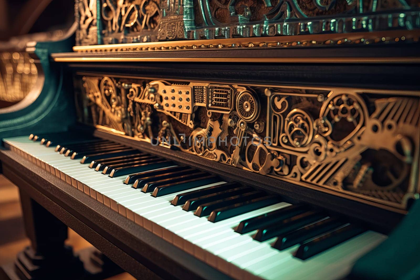 Closeup piano. Classic musician player. Generate Ai