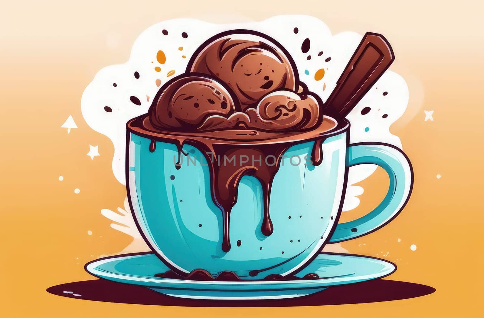 Tempting serving of chocolate ice cream in cup placed on pastel background, highlighting deliciousness of dessert. For advertising, banner, menu, dessert, culinary or cafe themed content. Copy space