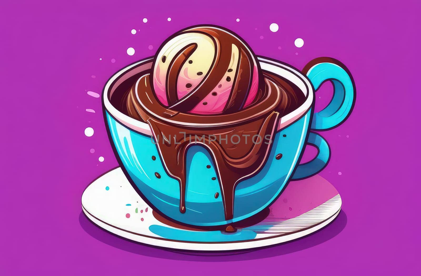 Delicious ice cream coffee dessert in cup, beautifully presented on vibrant pink background. For advertising, banner, relaxation, lifestyle, menu, dessert, culinary, cafe themed content. Copy space