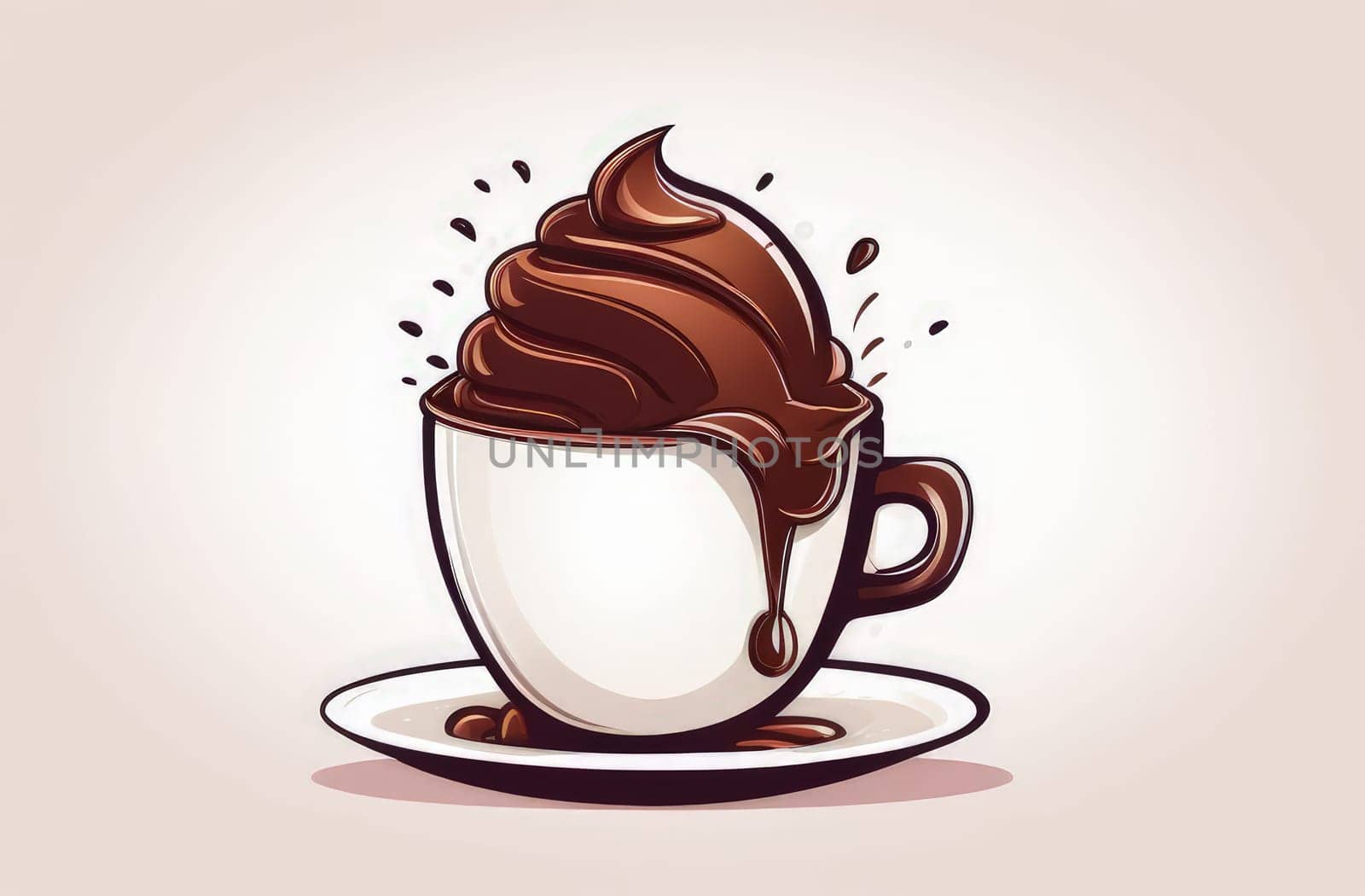 Luxurious and tempting process of pouring rich and creamy chocolate into cup with ice cream, coffee. For advertising, banner, relaxation, menu, dessert, culinary or cafe themed content. Copy space