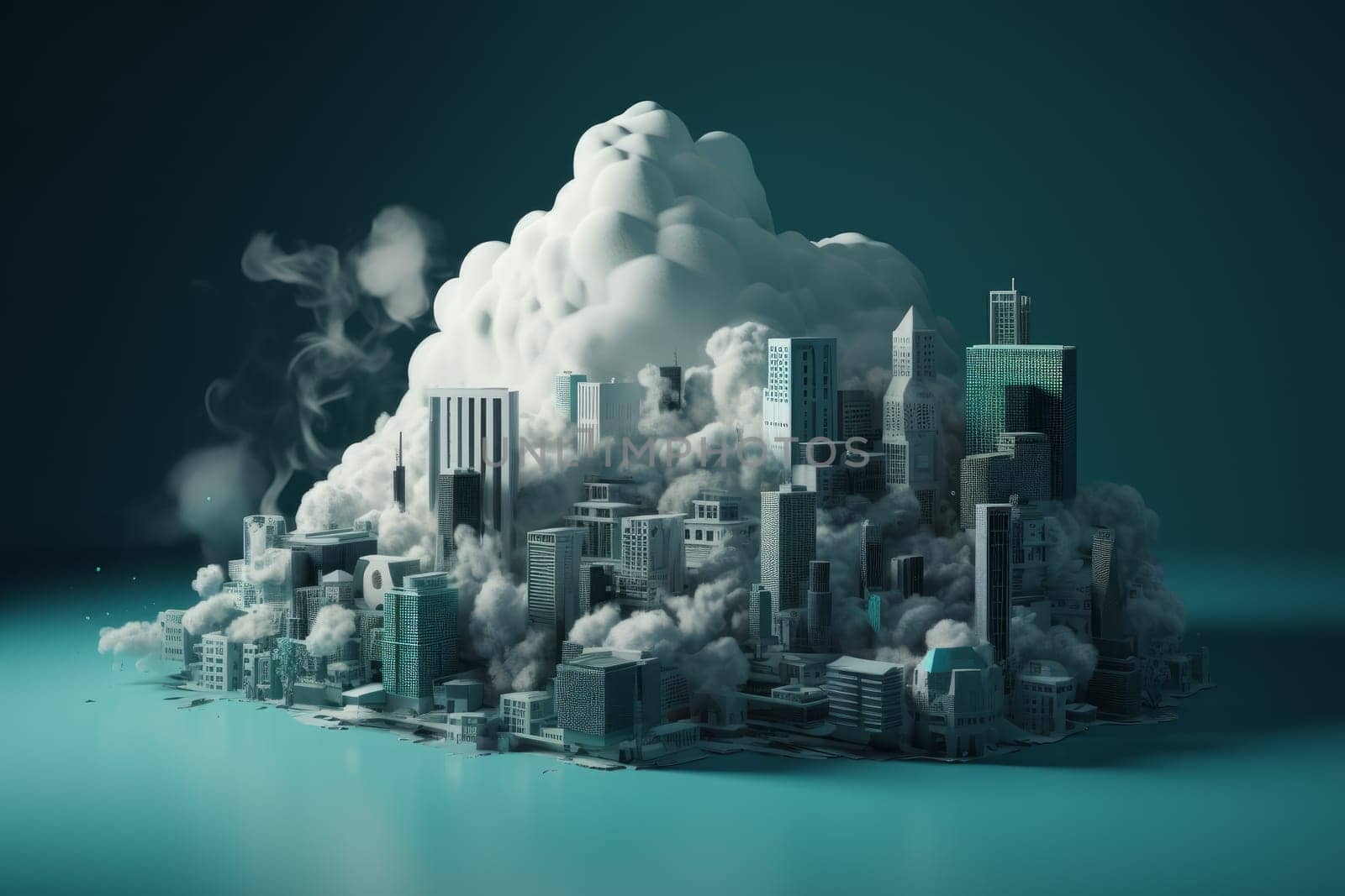 Cloud computing city. Generate Ai by ylivdesign