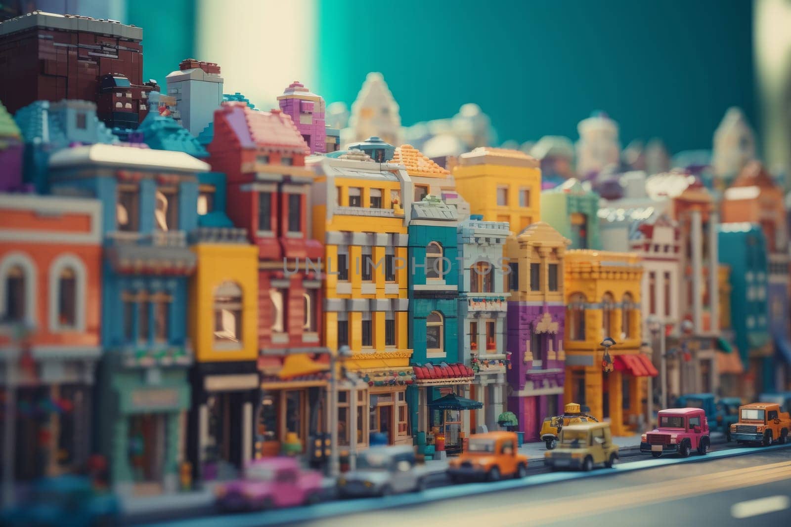 Colorful brick city. Street backdrop. Generate Ai