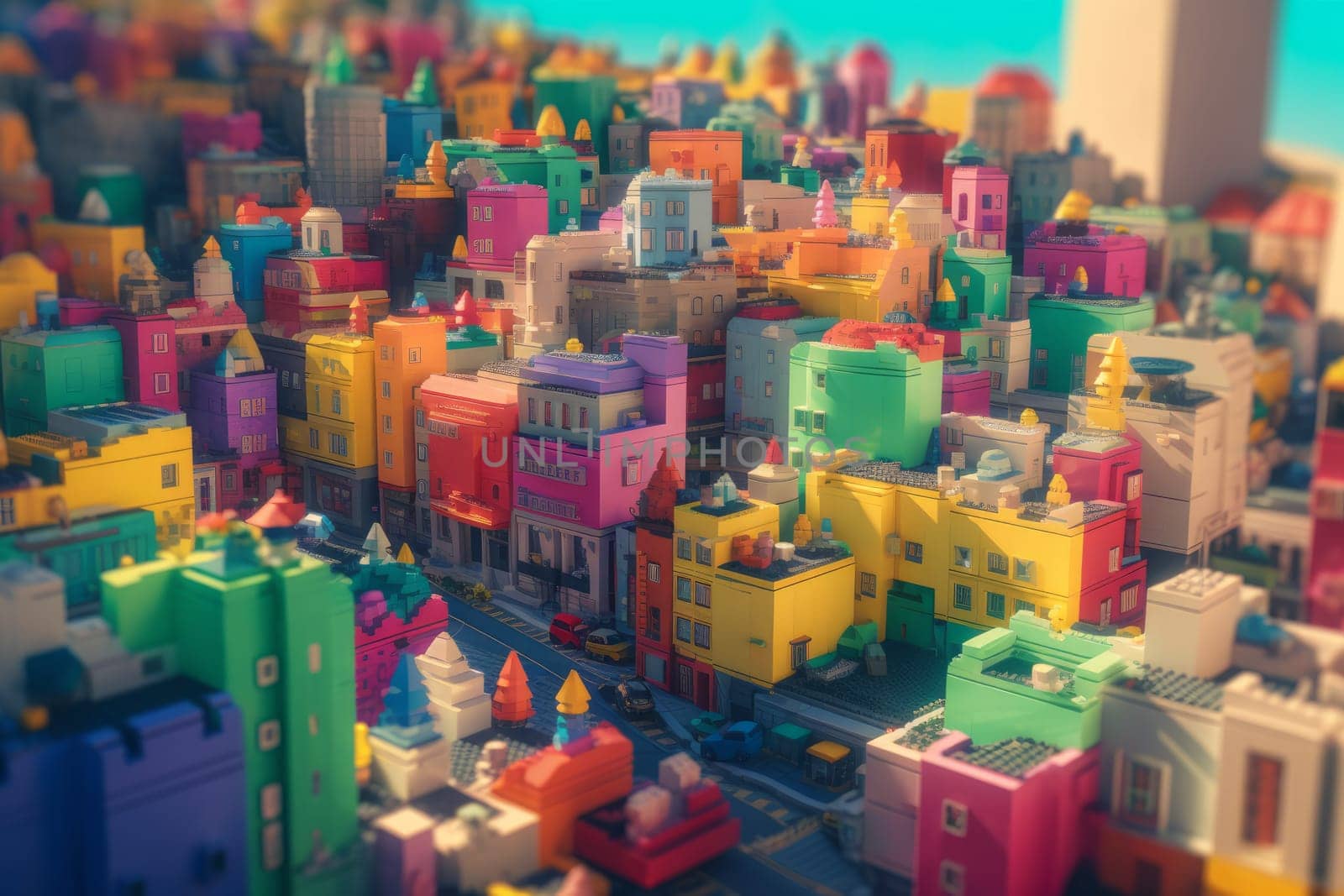 Colorful brick city metropolis. Generate Ai by ylivdesign