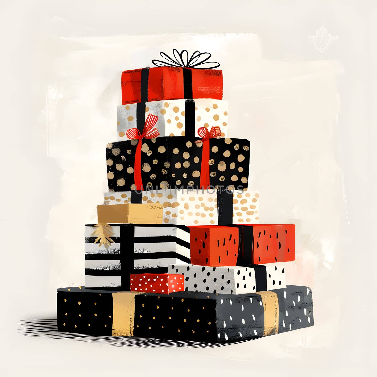 A collection of rectangular gift boxes wrapped in various colorful patterns, resembling toy blocks with creative arts and fashion accessory designs