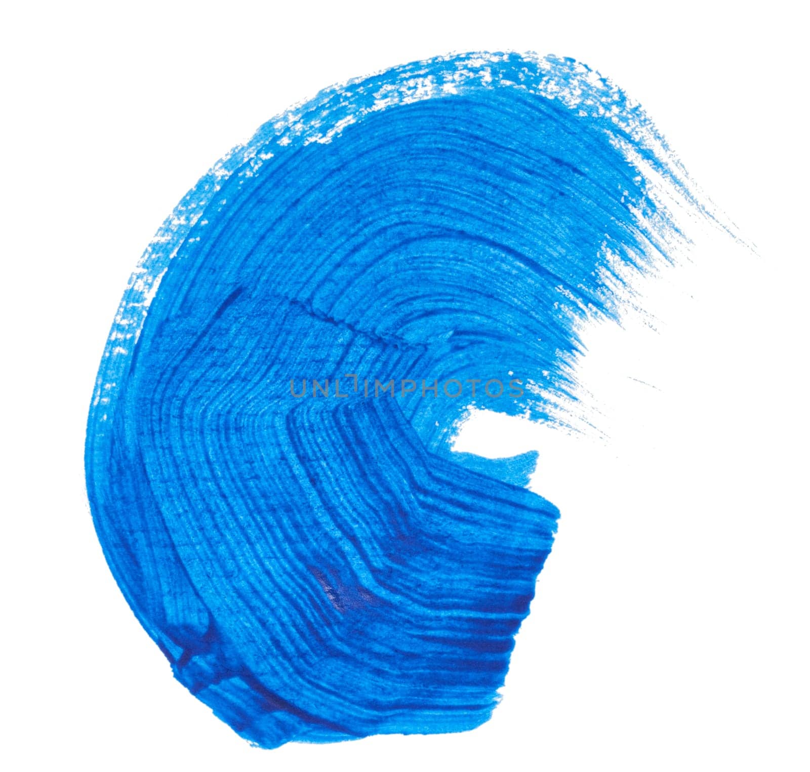 Watercolor brush stroke of blue paint on a white isolated background	