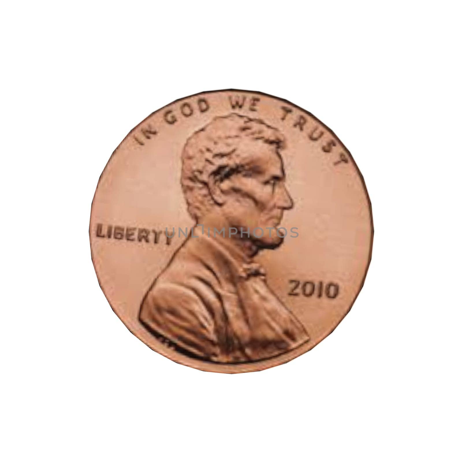 A 2010 penny with Abraham Lincoln on it. High quality 3d illustration