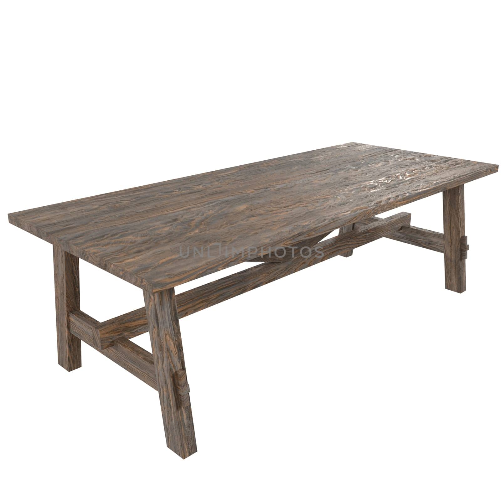 A wooden table with a brown finish. High quality 3d illustration