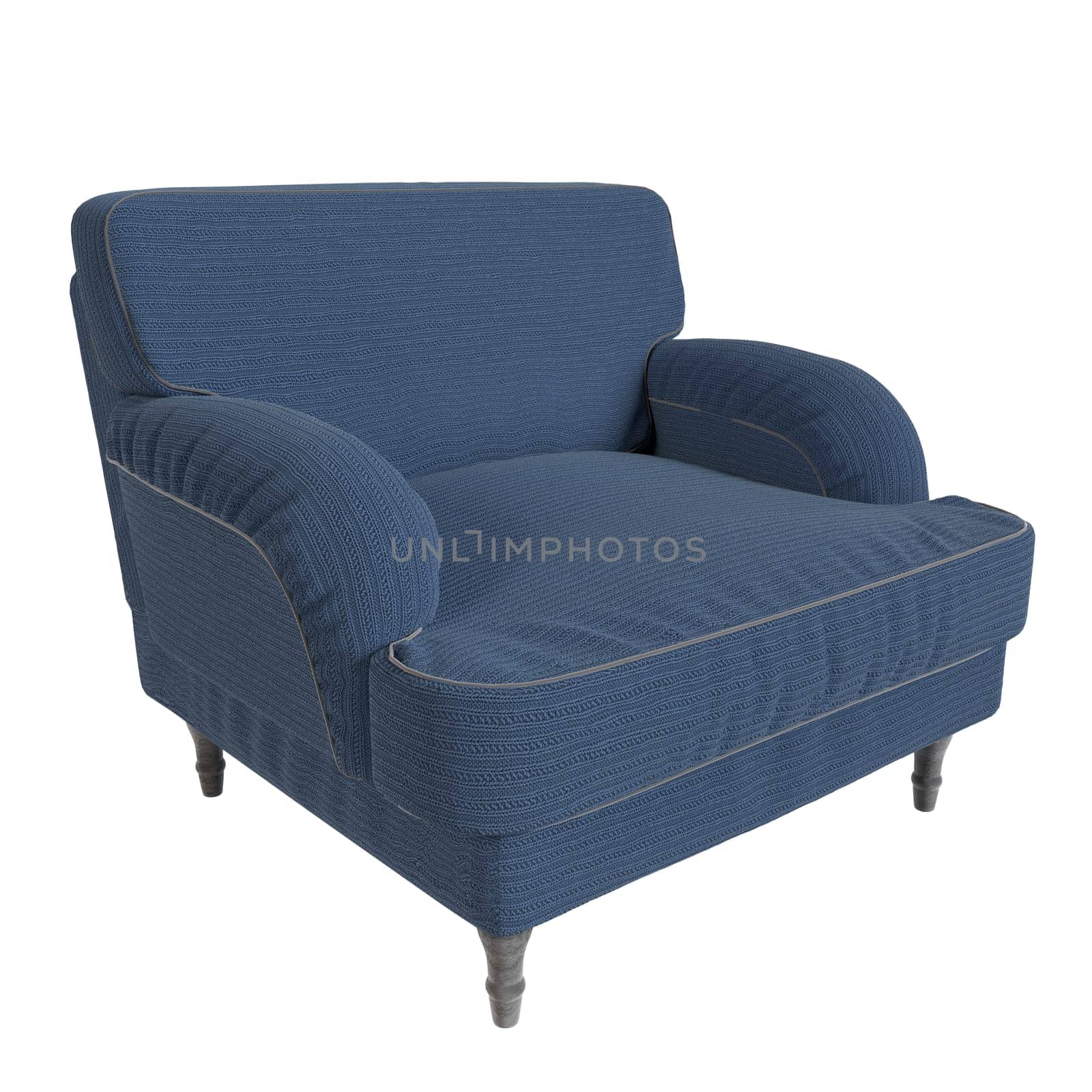 A blue chair with a striped pattern. High quality 3d illustration