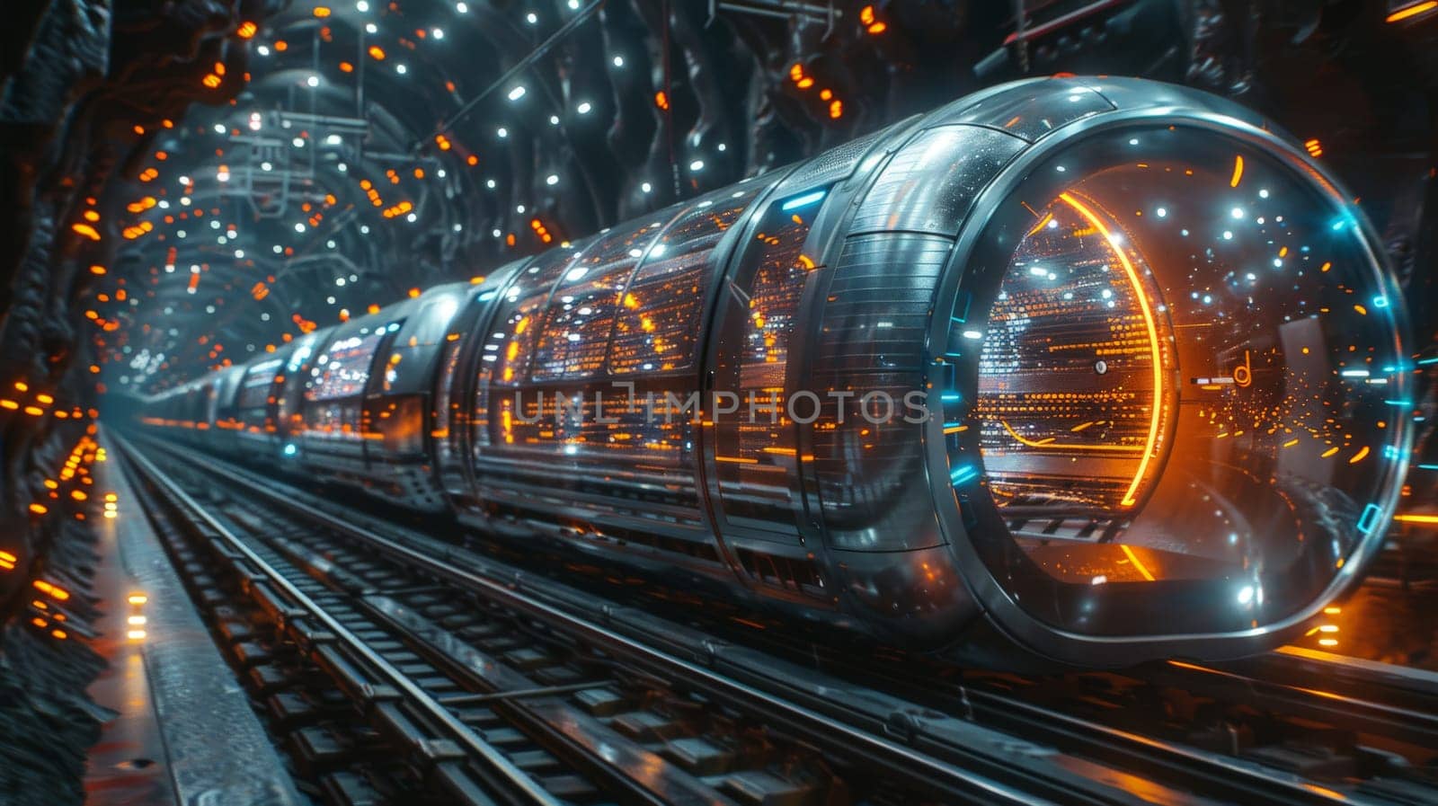 A futuristic of commuters in a high speed train, futuristic technology of transport by nijieimu