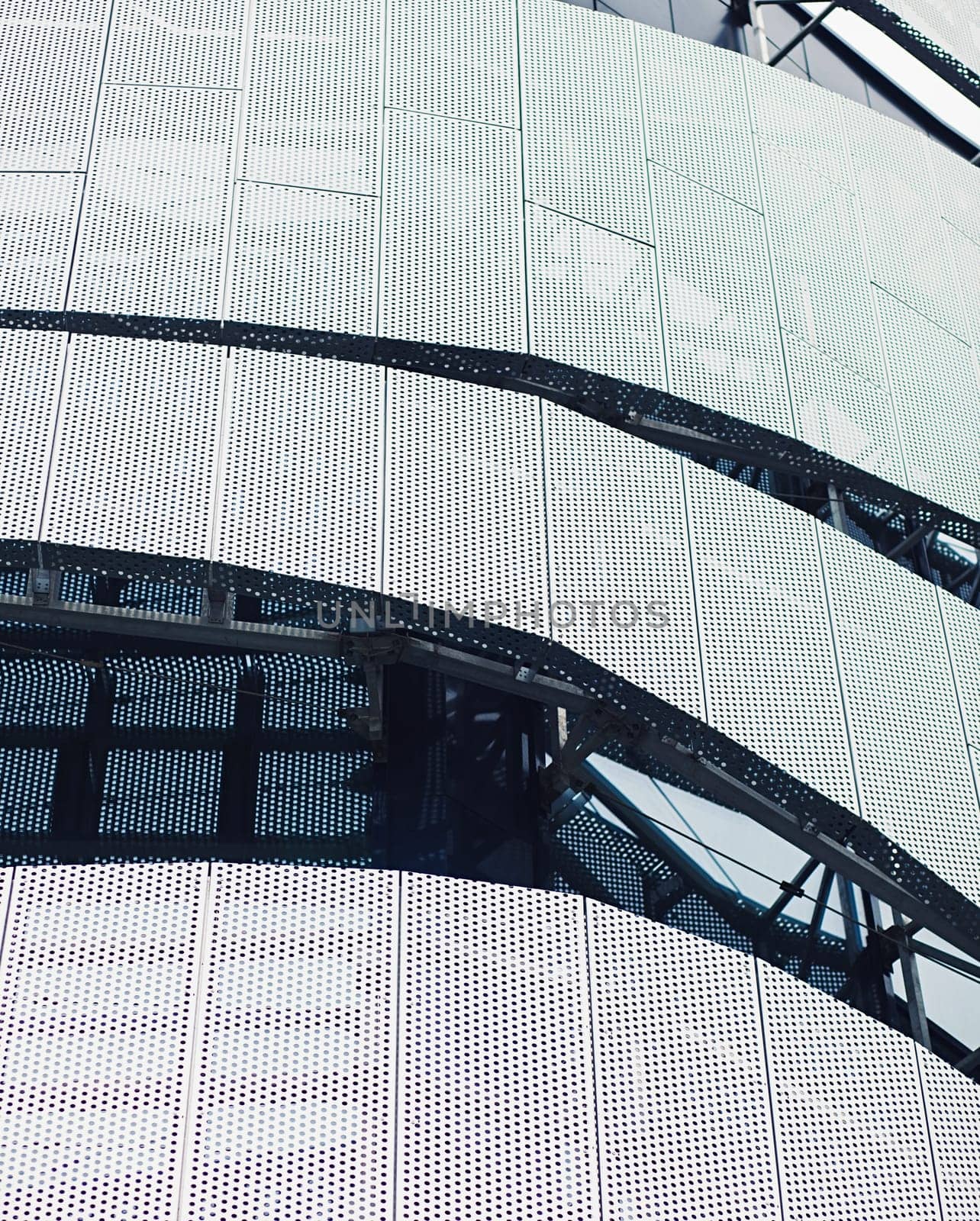 Modern exterior of metallic office building