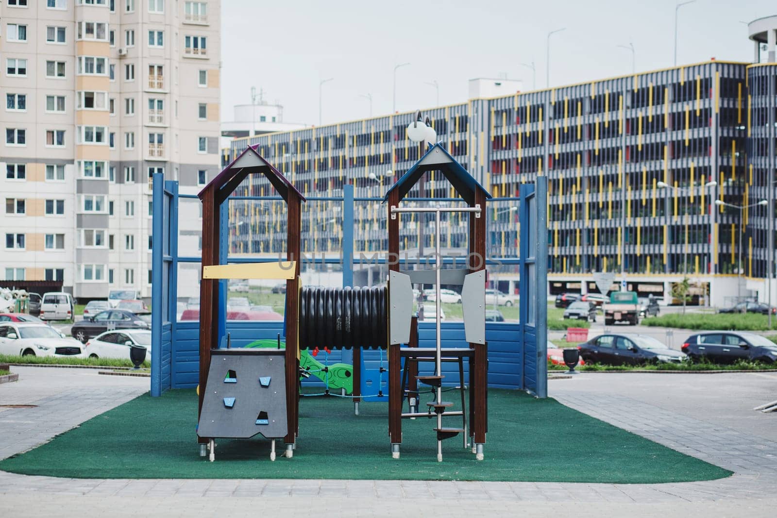 children's Playground in the courtyard of a residential building. Minsk, March 2020