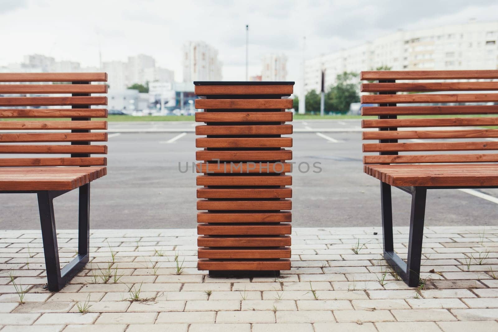 wooden bench in the city park