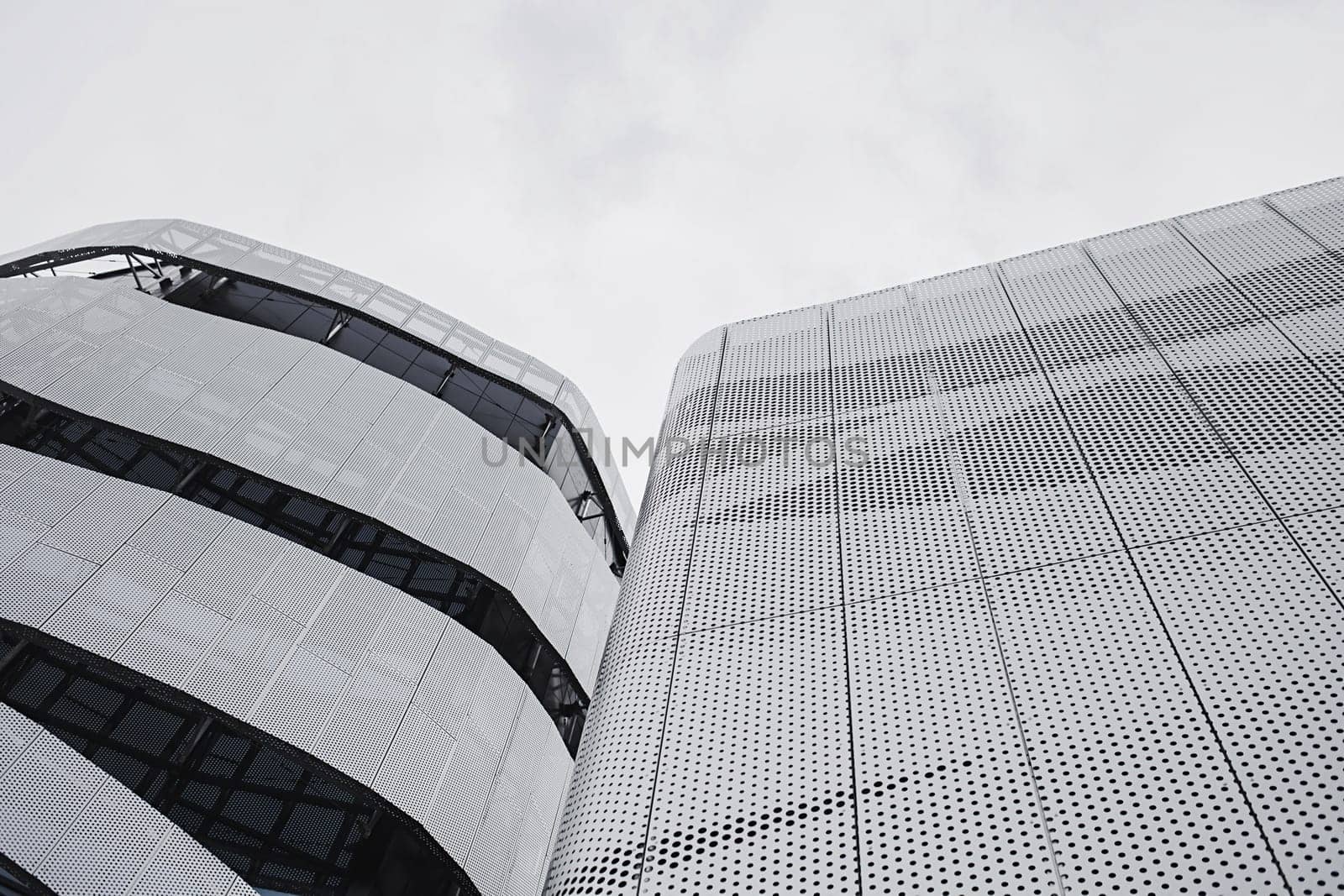 Futuristic modern architecture in Europe. metal forms and facade structures