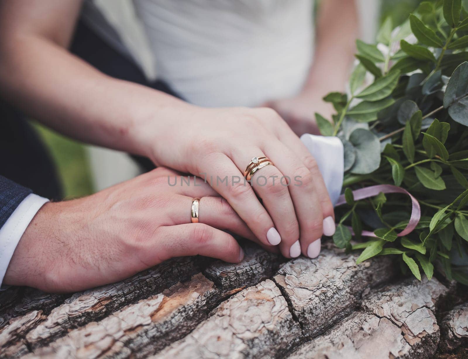 Newly married couple. Close-up of a wedding couple with rings on their hands