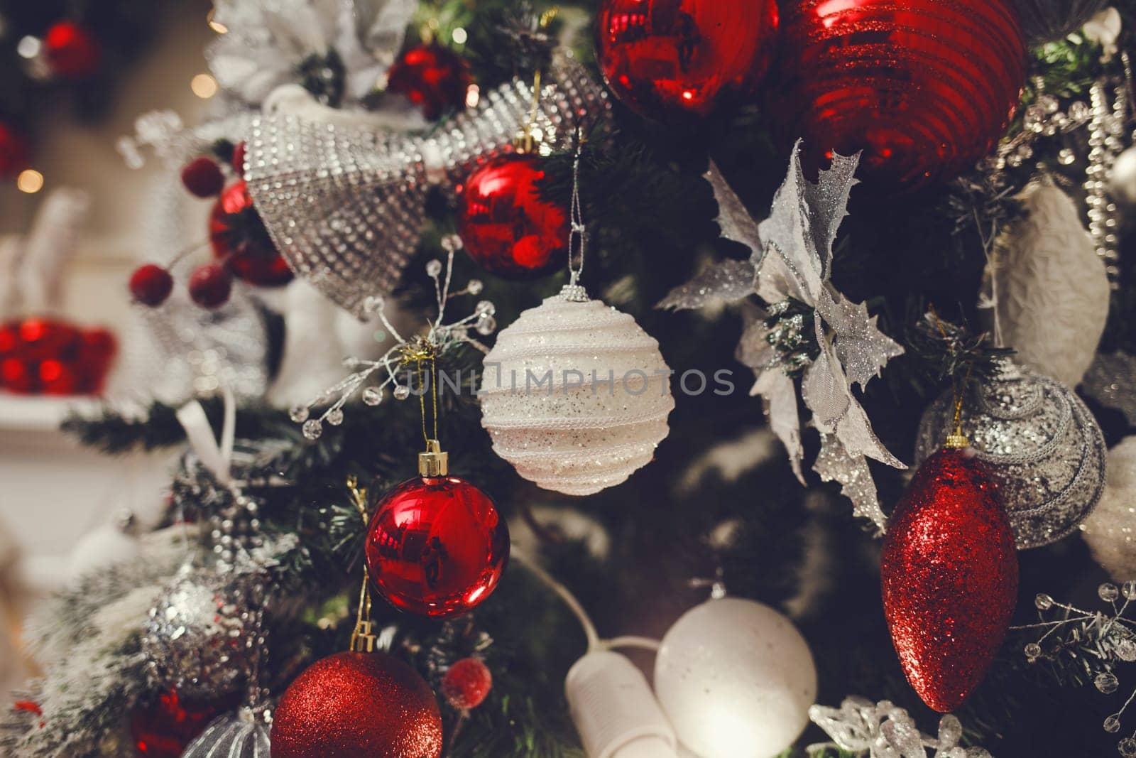 Christmas tree with lights and garlands