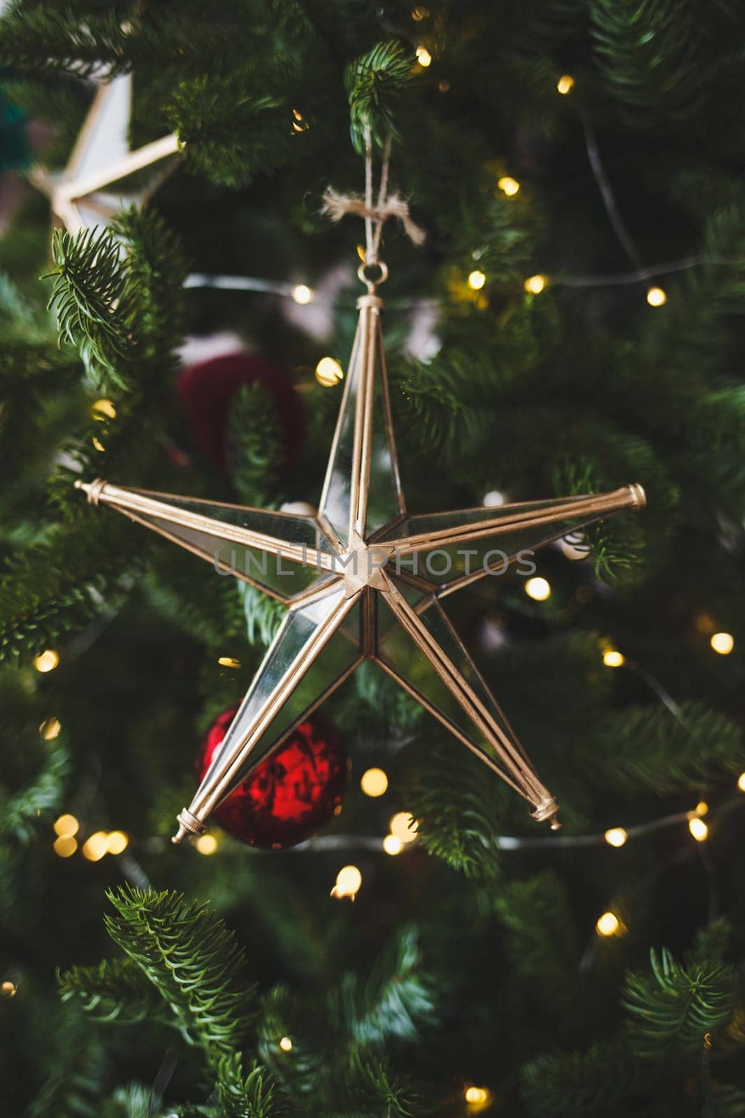Christmas tree decorated with balls and star