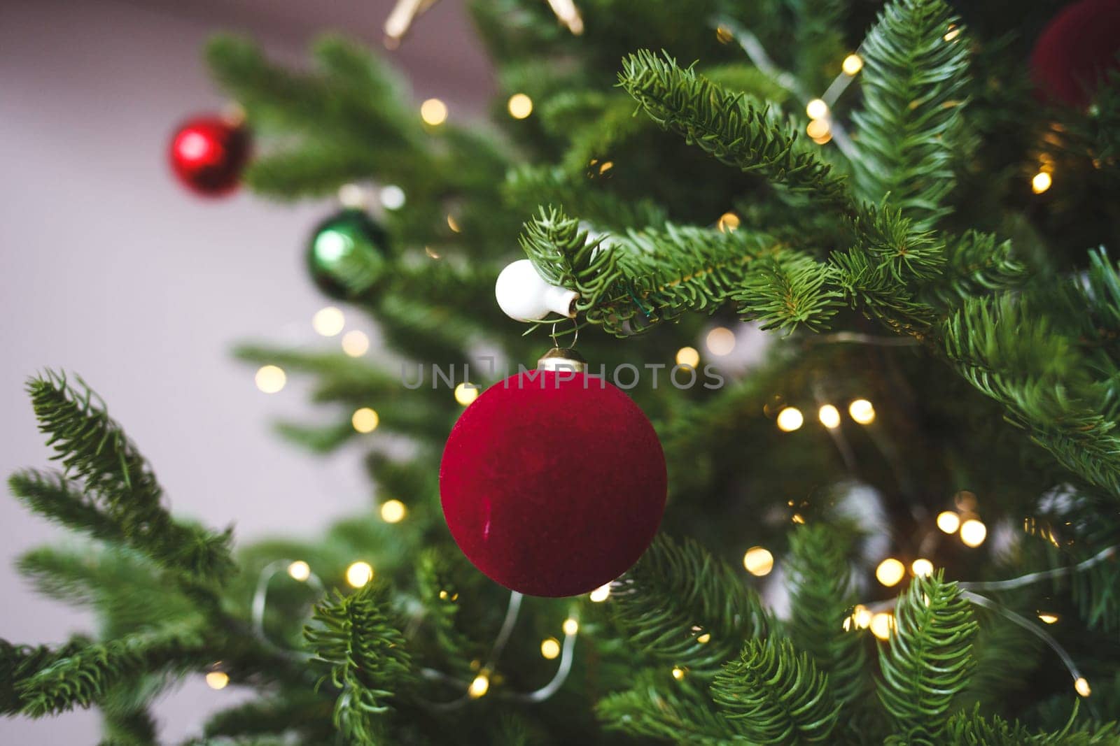 Decorated spruce with Christmas balls